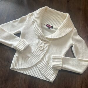 Say What Women’s Off White Ribbed Cardigan Sweater Medium